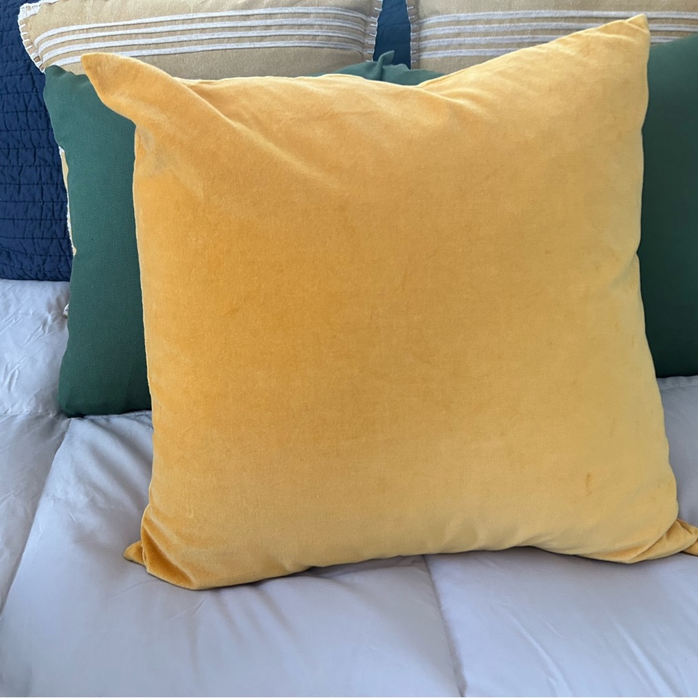 Like new H&M velvet yellow gold 18x18 pillow covers w/ bonus 20x20 yellow cover
